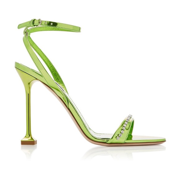 Miu Miu Calzature Donna Crystal-Trimmed Metallic Leather Sandals Heels - Picture 5 of 12